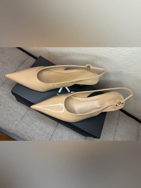 Marc Fisher Neutral Slingback Pointed Kitten Heels, Size 7 - Picture 8 of 16
